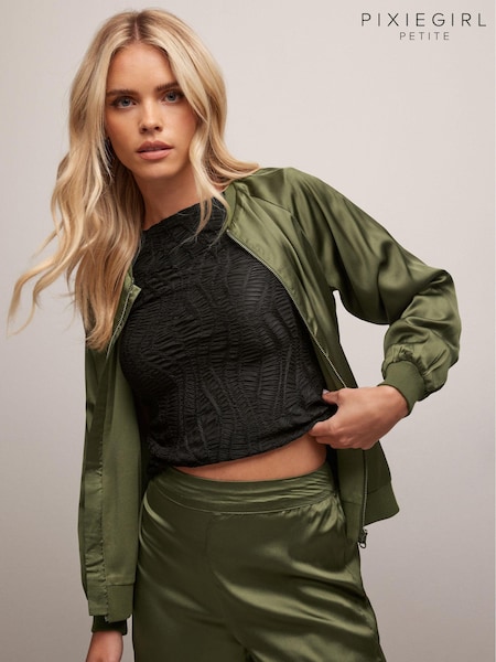 PixieGirl Petite Green Satin Bomber Jacket (B84449) | €50