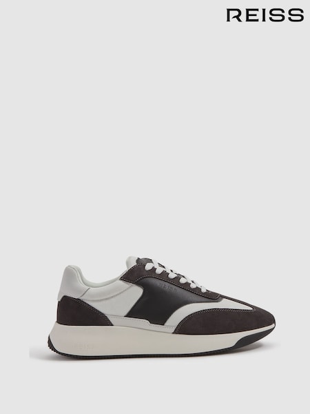 Reiss Charcoal Emmett Leather Suede Running Trainers (B84467) | €244
