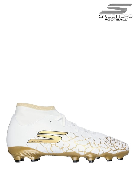 Skechers White / Gold Older Kids Firm Ground High Football Boots (B84474) | ‏221‏₪