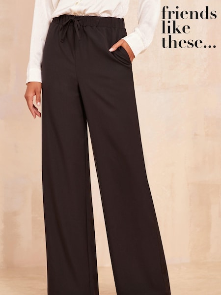 Friends Like These Black Wide Leg Elasticated Belted Trousers (B84588) | 121 QAR
