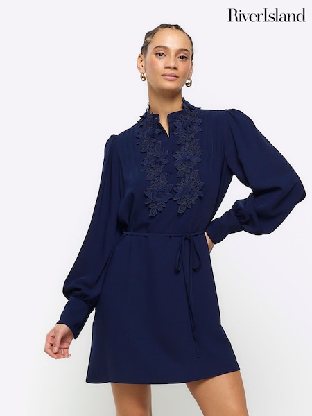 River Island Navy Floral Tie Waist Shift Mini Dress (B84671) | € 21