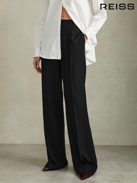 Reiss Black Tansey Petite Fluid Wide Leg Trousers (B84698) | €57