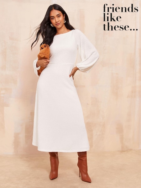Friends Like These Long Sleeve Fluffy Batwing Midi Dress (B84718) | 208 LEI