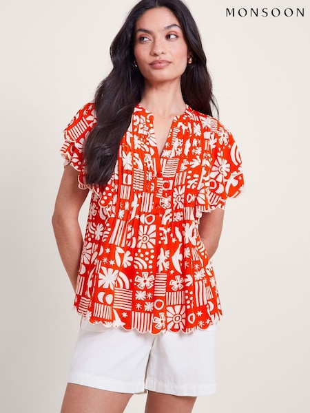 Monsoon Dario Print Pleat Top (B84724) | 175 LEI