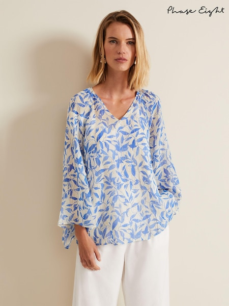 Phase Eight Blue Simi Leaf Fil Coupé Blouse (B84742) | €54