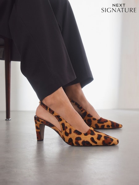 Animal Premium Square Toe Leather Sling Back Heels (B84758) | AED168