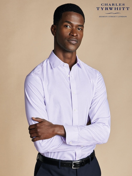 Charles Tyrwhitt Purple Slim Fit Noniron Cotton Linen Shirt (B84784) | AZN 163
