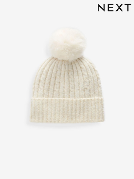 Cream/Gold Pom Cable Knit Beanie Hat (3-16yrs) (B84803) | €8 - €13