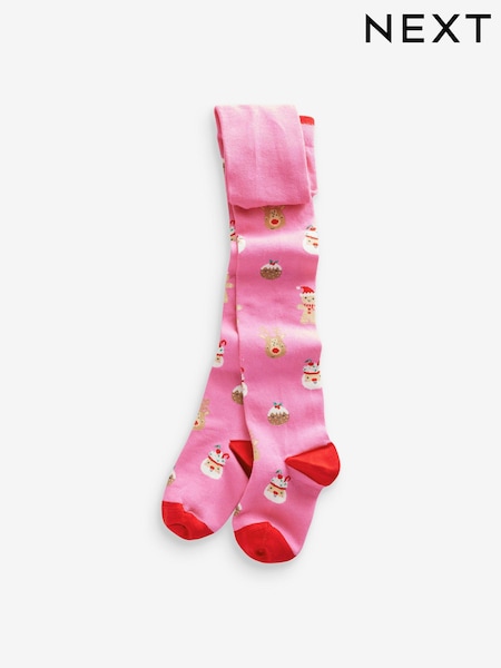 Pink Cotton Rich Christmas Character Tights (B84914) | AED19 - AED23