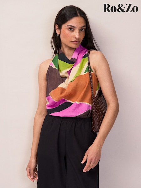 Pink - Ro&zo Abstract Cowl Neck Top