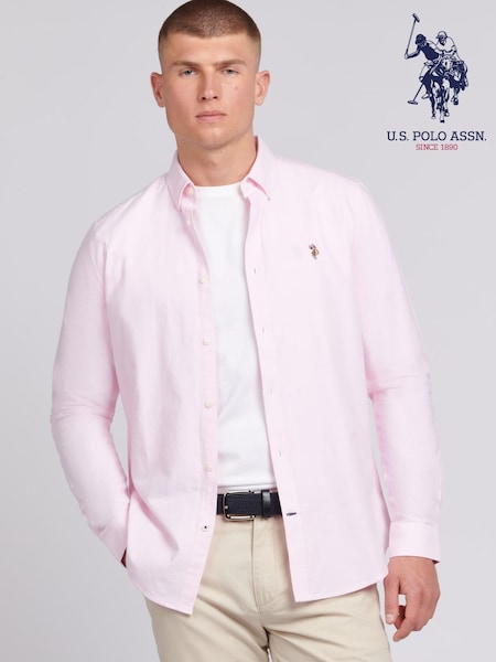 U.S. Polo Assn. Pink Mens 100% Cotton Peached Oxford Shirt (B85102) | R$ 590