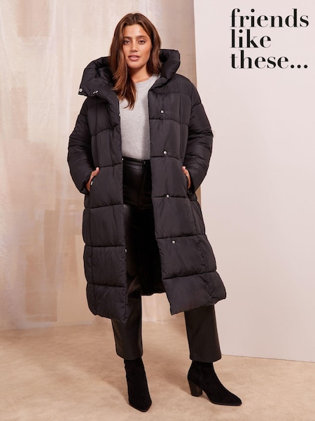 Friends Like These Black Curve Hood Quilted Padded Coat (B85155) | ₪397