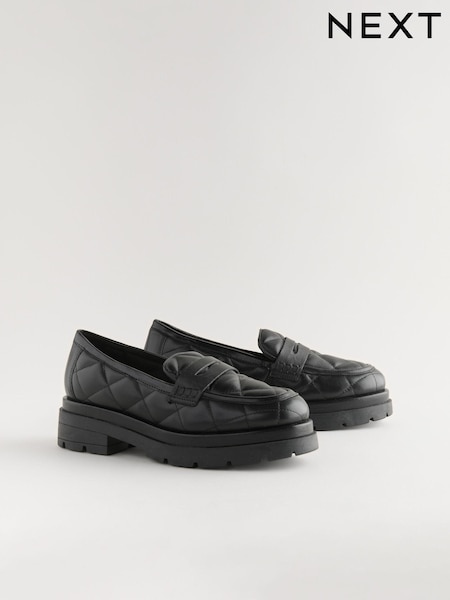 Black Forever Comfort® Leather Quilted Chunky Loafers (B85191) | €54