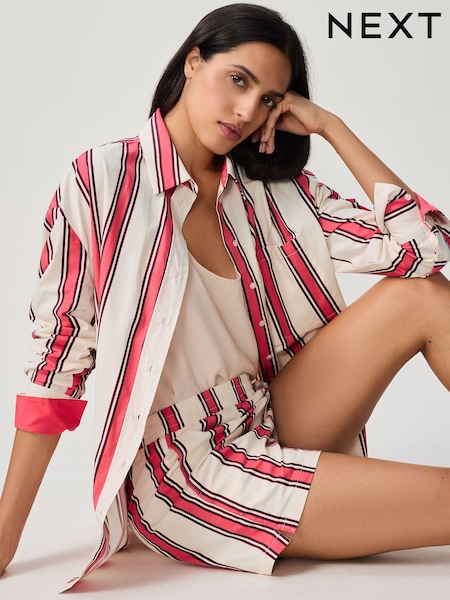 Red/Ecru Stripe Elasticated Waist 100% Cotton Shorts (B85198) | €7