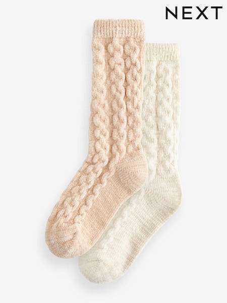 Neutral Cosy Cable Ankle Socks 2 Pack (B85241) | AED23