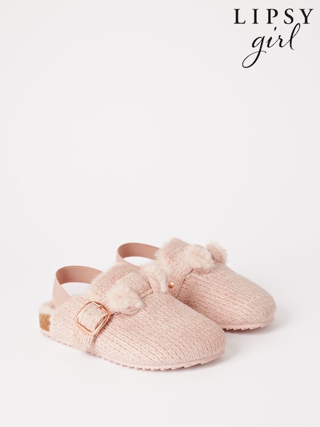 Lipsy Pink Slip On Footbed Buckle Faux Fur Lined Nightwear Slippers Clogs (B85258) | €25 - €31