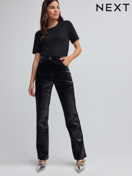 Black Faux Leather Straight Leg Trousers (B85262) | €35