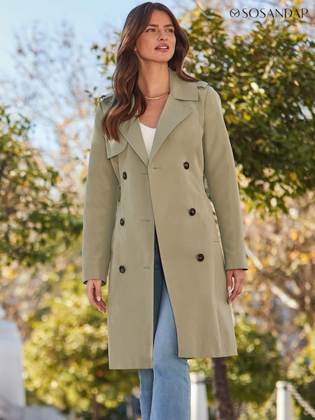 Sosandar Green Double Breasted Trench Coat With Pocket (B85269) | €76