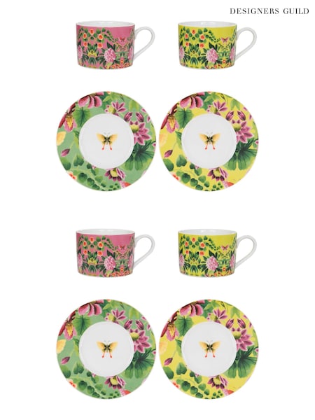 Designers Guild Ikebana Damask Tea Cups And Saucers Set Of 4 (B85342) | ‏282‏₪