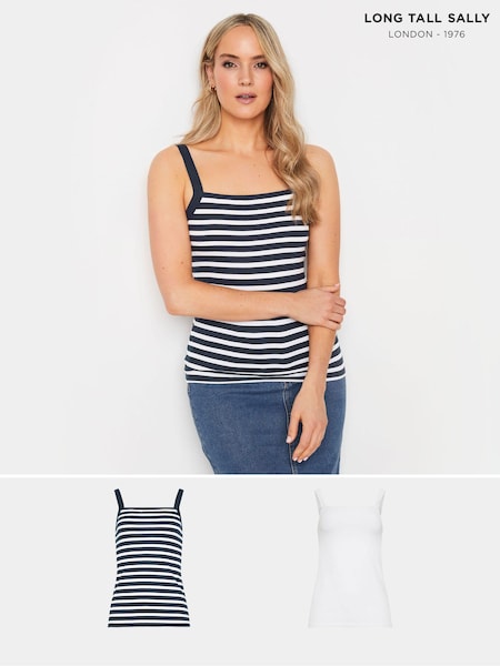 Long Tall Sally White 2 PACK Striped Cami Tops (B85435) | 114 QAR