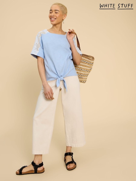 White Stuff Blue 100% Cotton Sara Tie Hem Top (B85443) | €30