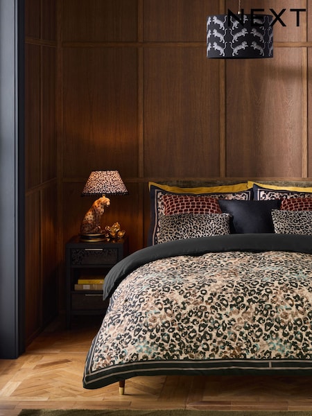 Black/Brown 200 Thread Count 100% Cotton Leopard Print Duvet Cover and Pillowcase Set (B85455) | $64 - $112