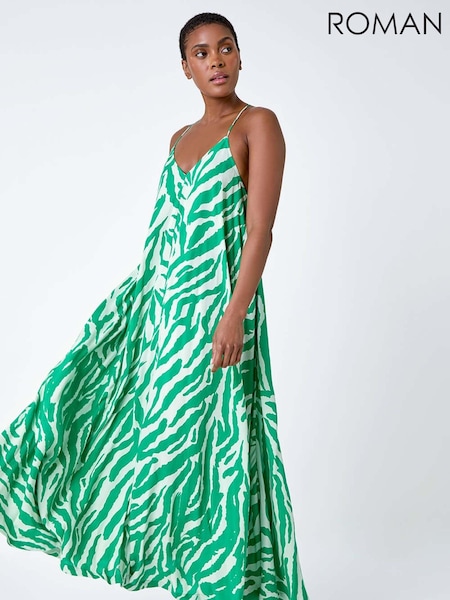 Roman Green Animal Print Halter Neck Maxi Dress (B85498) | €31.50