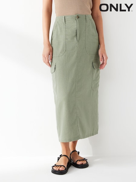ONLY Green Linen Blend Utility Midi Skirt (B85533) | €18.50