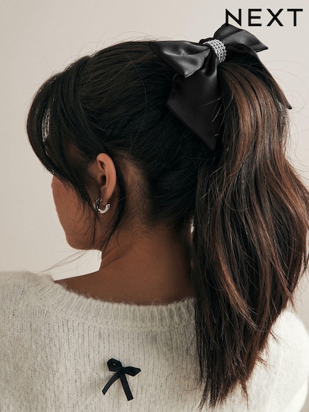 Negru - Diamante Fundă Scrunchie (B85736) | 44 LEI