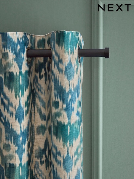 Blue/Green Ikat Linen Blend Eyelet Lined Curtains (B85797) | €115 - €253
