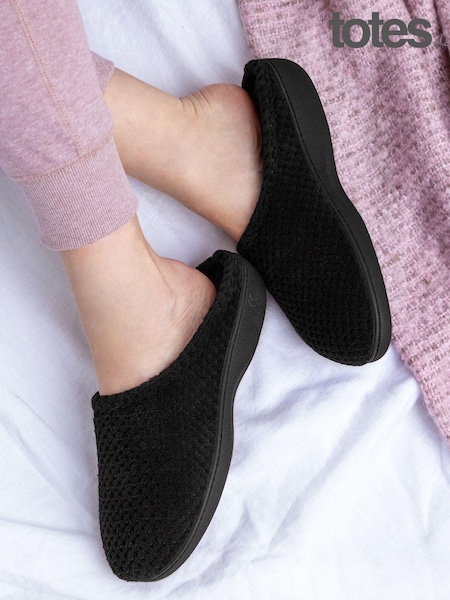 Totes Black Isotoner Popcorn Terry Mules Slippers (B85798) | ₪111