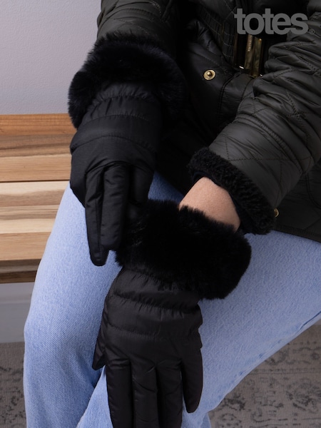 Svart - Totes Ladies Isotoner Water Repellent Gloves With Smartouch (B85822) | kr420