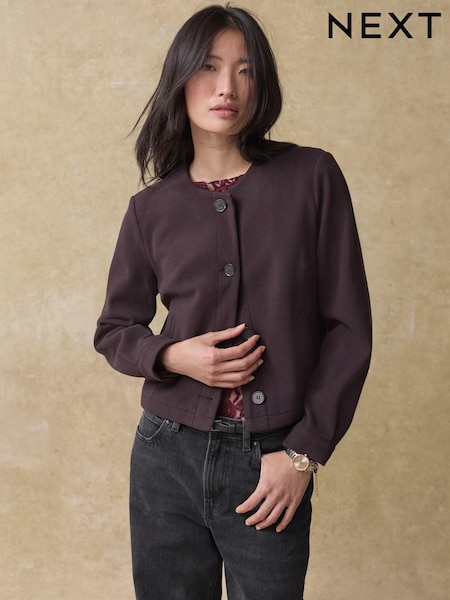 Purple Burgundy Brushed Collarless Buttoned Jacket (B85862) | €33