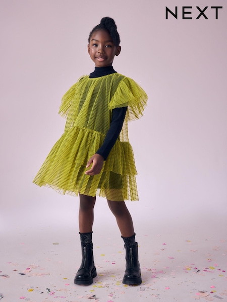 Lime Green 2-in-1 Mesh Party Dress (3-16yrs) (B85890) | 106 QAR - 124 QAR