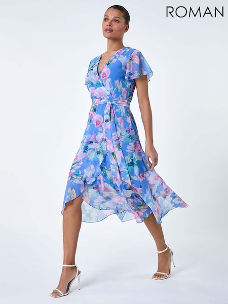 Roman Floral Frill Detail Wrap Dress (B86019) | €73