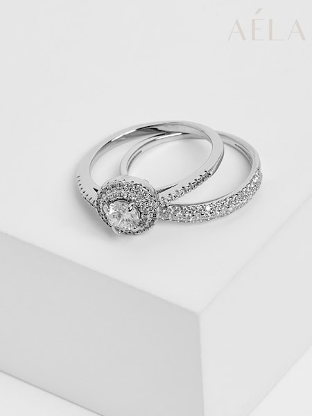 Aela Silver Tone CZ Stone Engagement Stack Ring (B86027) | €26