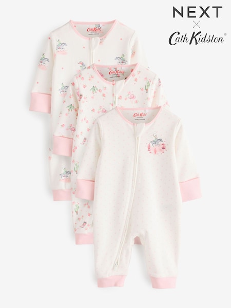 Rosa/blanco - Cath Kidston Floral Baby 100% Cotton Sleepsuits 3 Pack (B86038) | 35 €