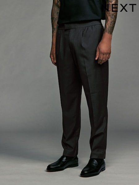 Чорний - Elasticated Waist Wool Blend картатий стандартний крій елегантні штани (B86257) | 2 042 грн