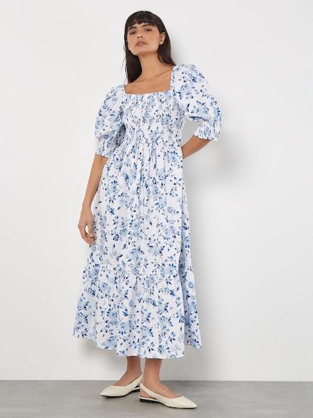 Apricot Blue Rose Cotton Milkmaid Midaxi Dress (B86294) | €60