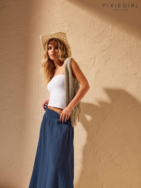 PixieGirl Petite Blue Girl Poplin Maxi 100% Cotton Skirt (B86339) | AED169
