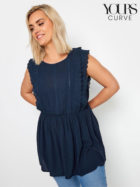 Yours Curve 100% Cotton Crinkle Dobby Detail Peplum Top (B86382) | 20 €