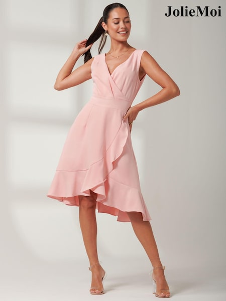 Jolie Moi Pink Wrap Frill Hem Midi Dress (B86390) | 136 QAR