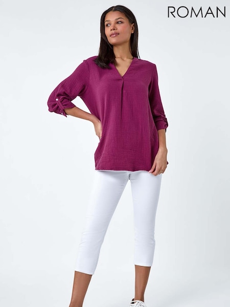 Roman Purple Pleat Detail 100% Cotton Top (B86473) | 79 QAR