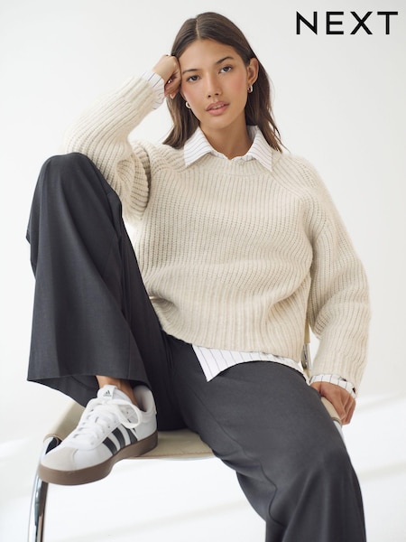 Neutral Collared Shirt Layer Knitted Jumper (B86512) | ₪154