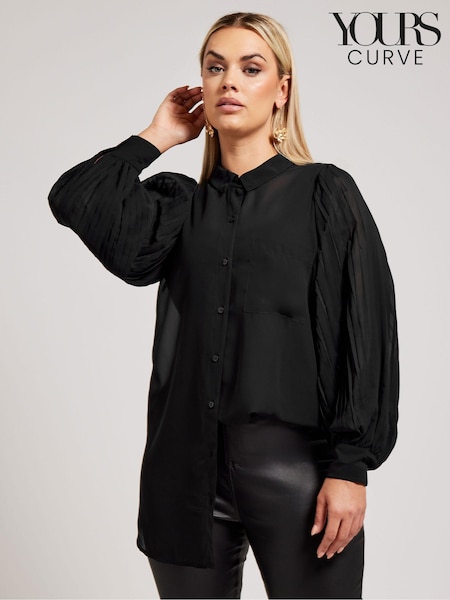 Yours Curve Black London Long Pleat Sleeve Shirt (B86541) | €48