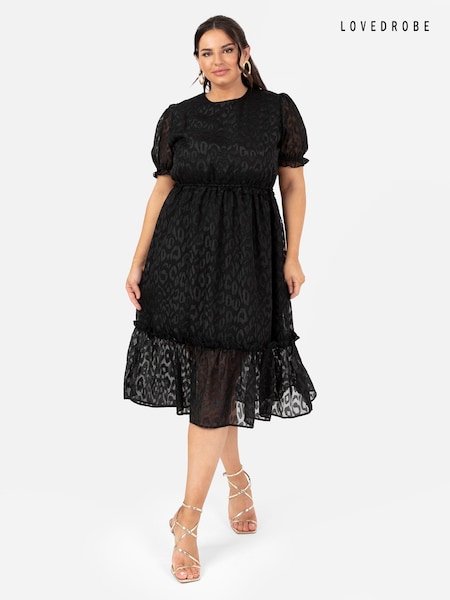 Puff Sleeve Tiered Hem Midi Dress With Frills (B86593) | €38