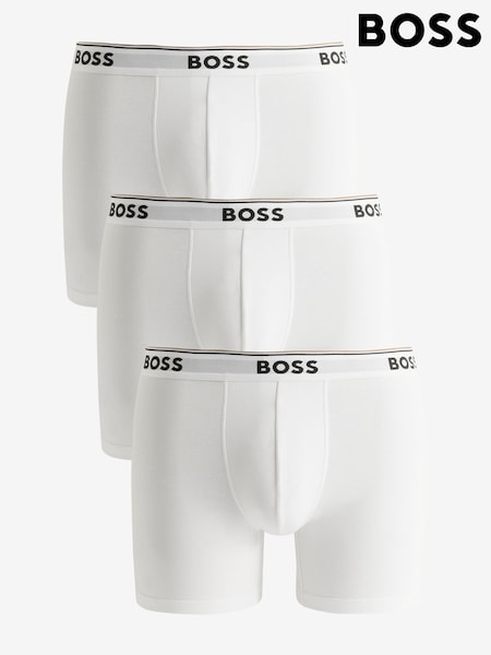 Alb - BOSS Logo Waistband Stretch Cotton 3 Pack Boxer Brief (B86631) | 313 LEI