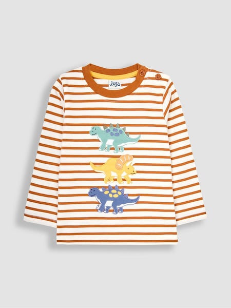JoJo Maman Bébé Toffee Stripe Dinosaur Appliqué Top (B86683) | 1,081 UAH