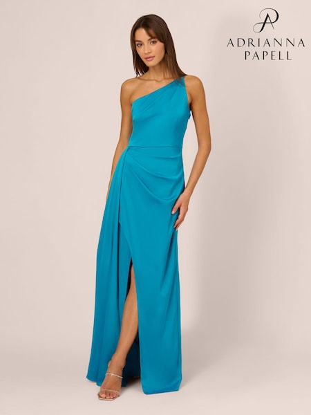 Adrianna Papell Blue Stretch Satin Gown (B86695) | 584 QAR