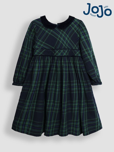 JoJo Maman Bébé Green Check Collar Party Dress (B86708) | €67 - €77